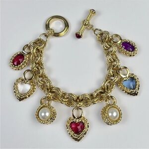 Vintage 80s Givenchy Lucite Charm Bracelet Chunky Heart Goldtone Runway SZ 6-3/4